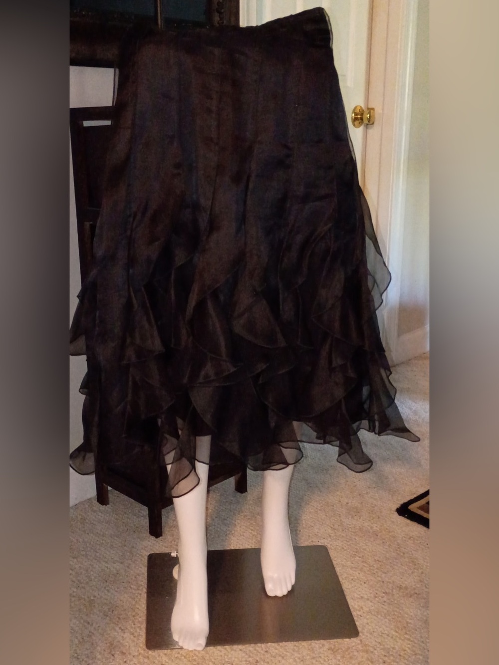 Elegant Black Asymmetrical Ruffle Midi Skirt
